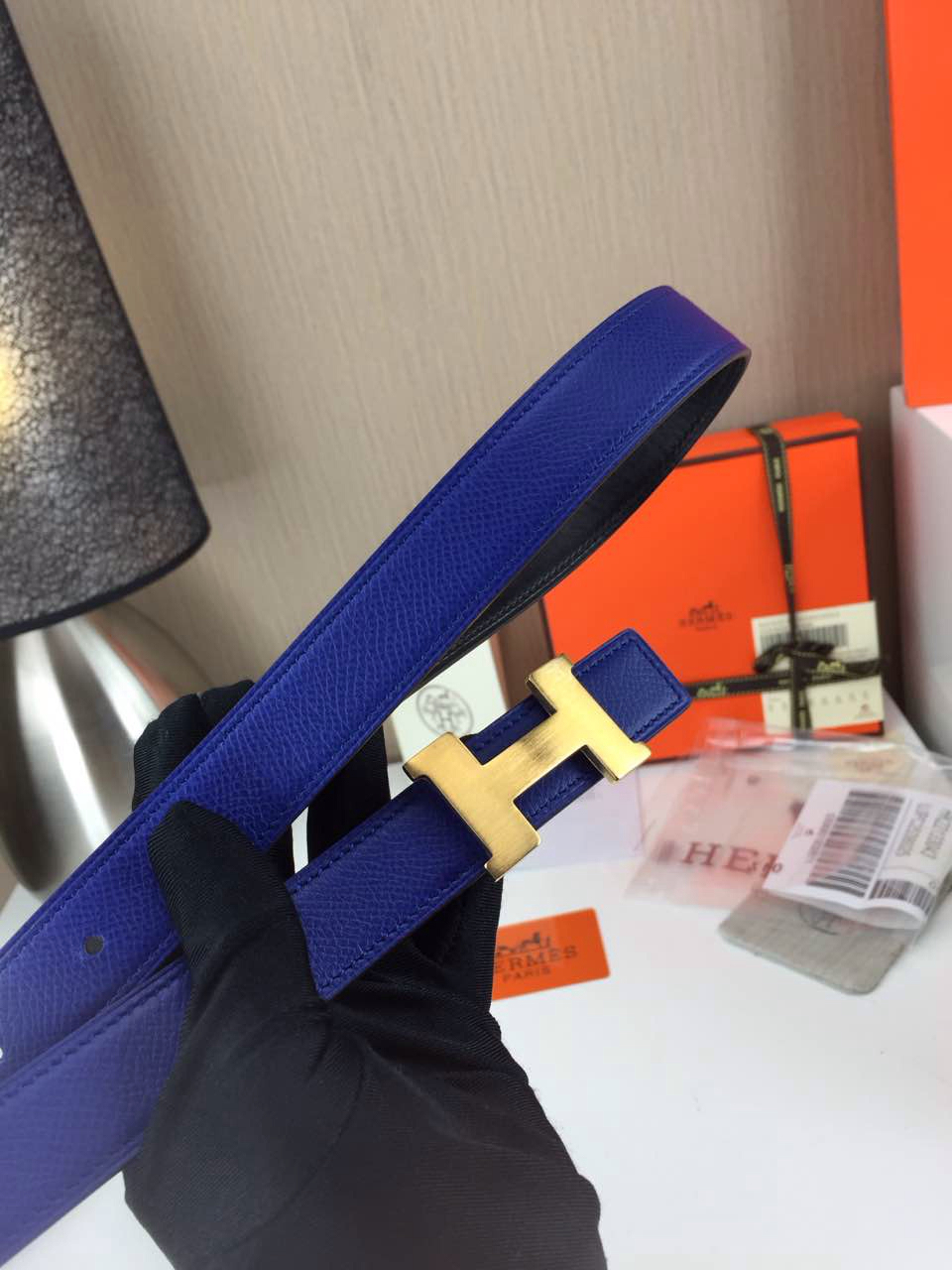 Hermes Women’s Palm prints with blue and Plain with black 2.5CM wide