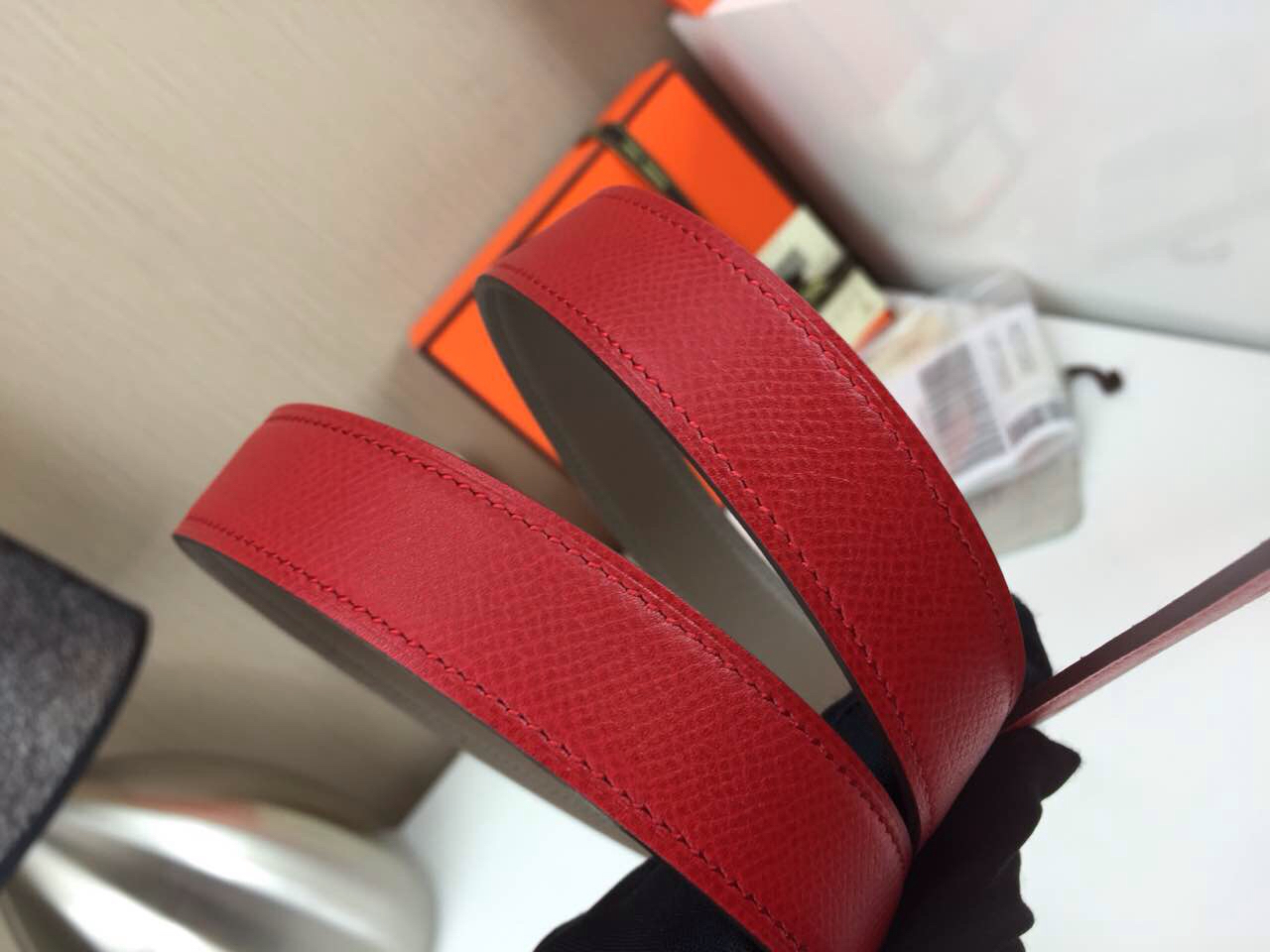 Hermes Women’s Trunk buckle Palm prints with red and Plain with grey 2.5CM