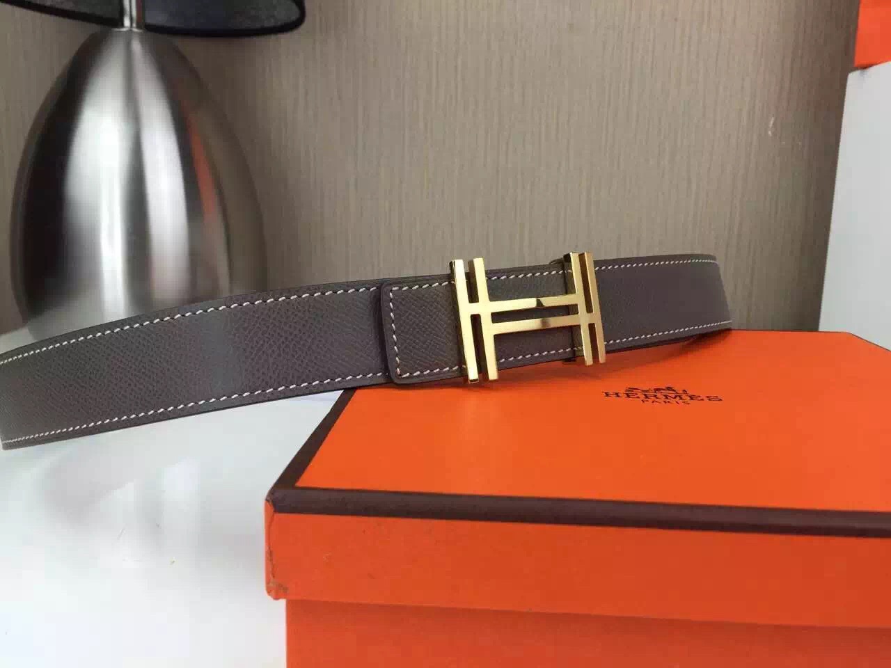 Hermes belt Wholesale Stainless steel gold buckle with gray palm print Many colors available