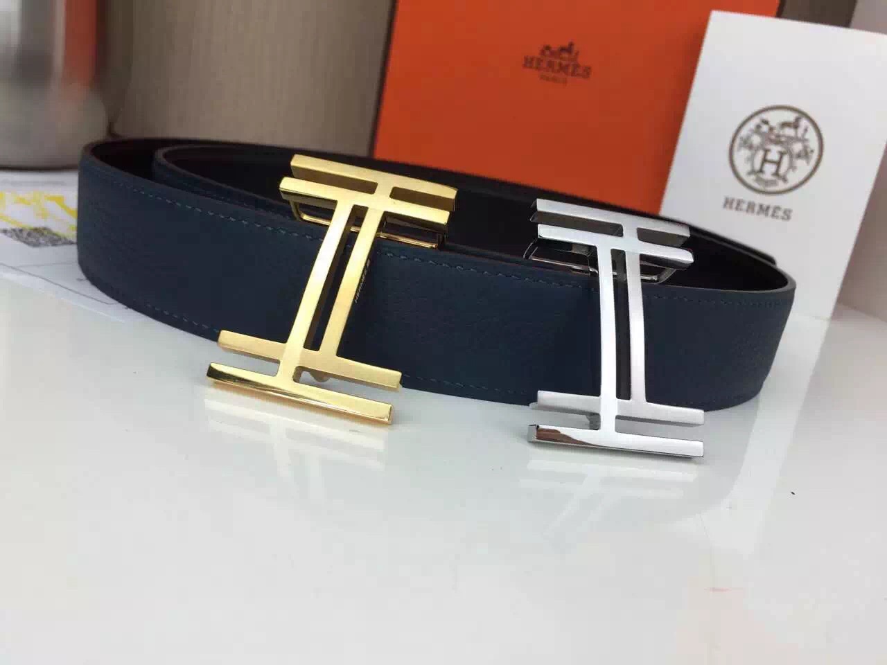 Hermes belt Wholesale Stainless steel gold buckle with gray palm print Many colors available