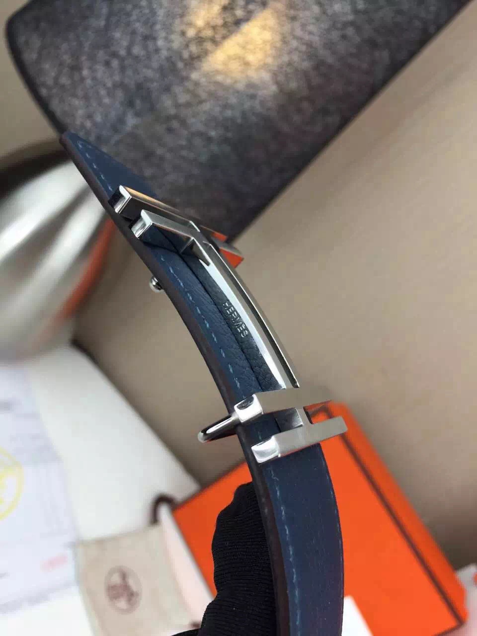 Hermes belt Wholesale Stainless steel silvery buckle with gray palm print Many colors available