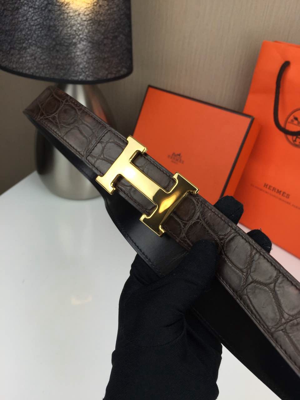 Hermes belt Animal skin Coffee