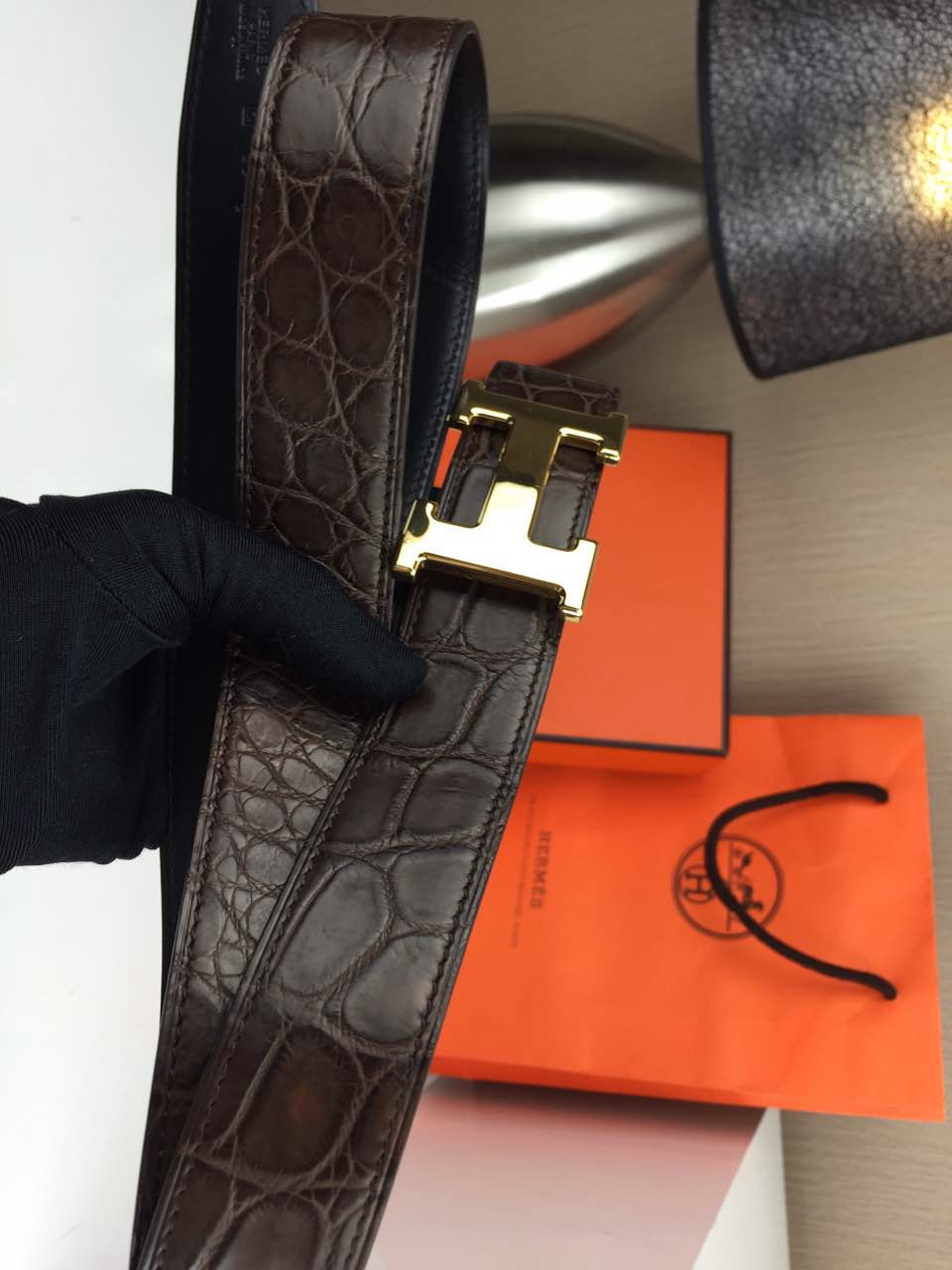 Hermes belt Animal skin Coffee