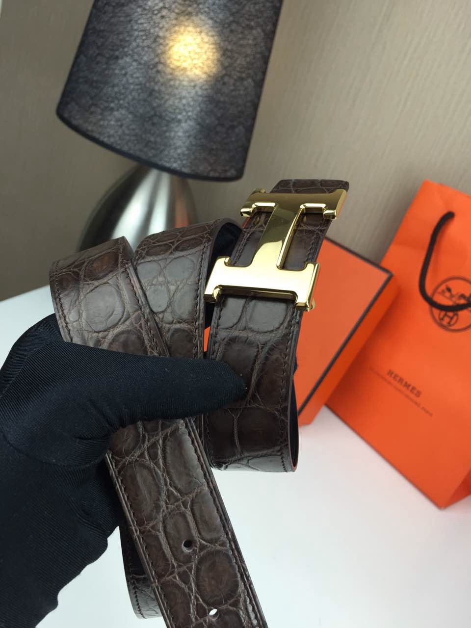 Hermes belt Animal skin Coffee