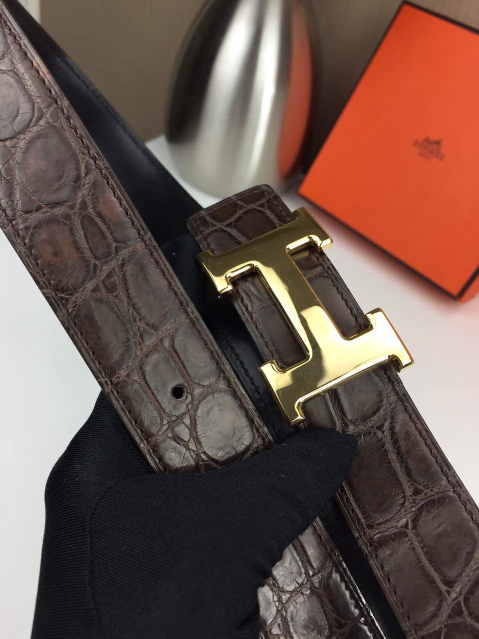 Hermes belt Animal skin Coffee