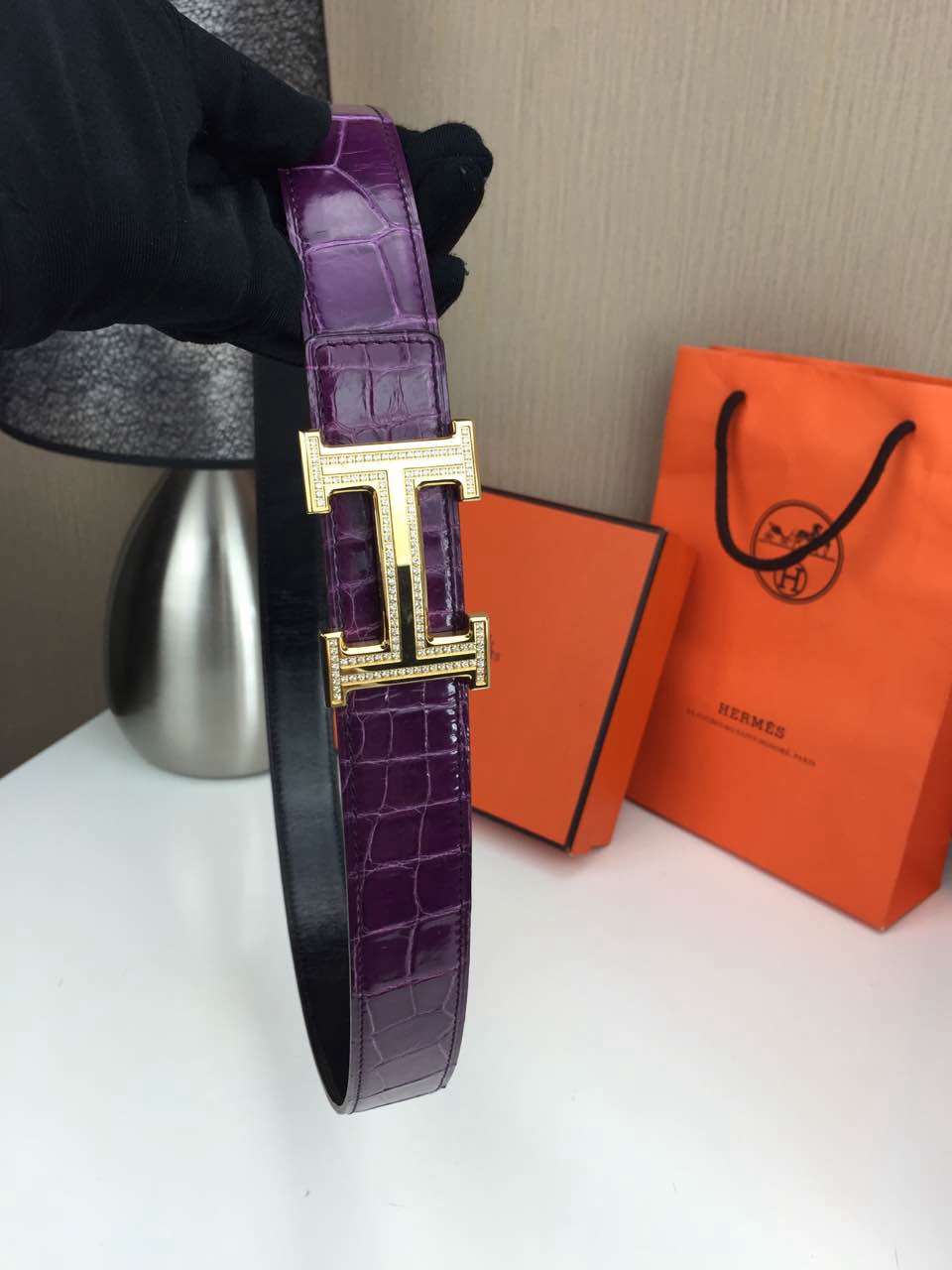 Hermes belt Animal skin Violet
