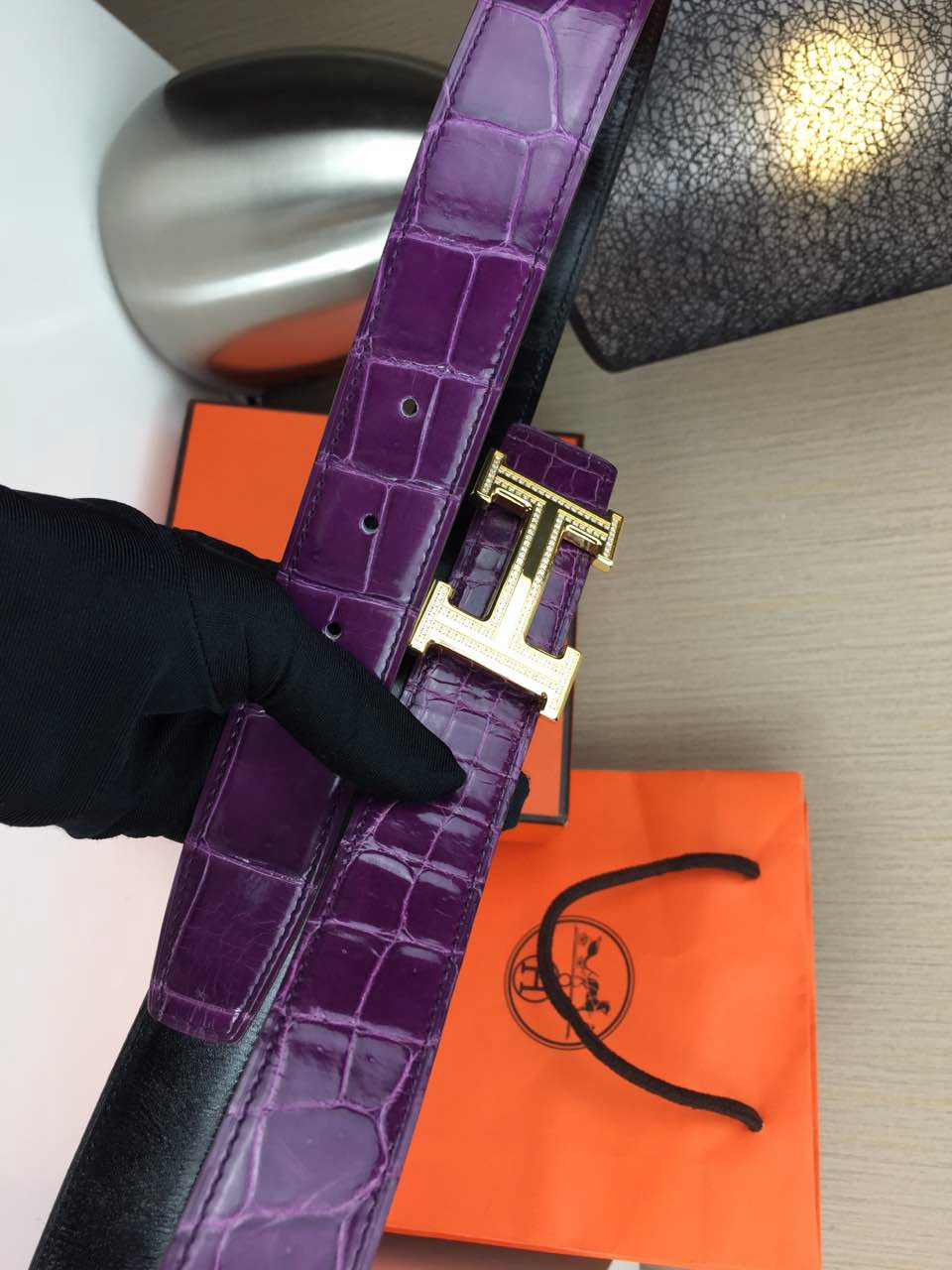Hermes belt Animal skin Violet