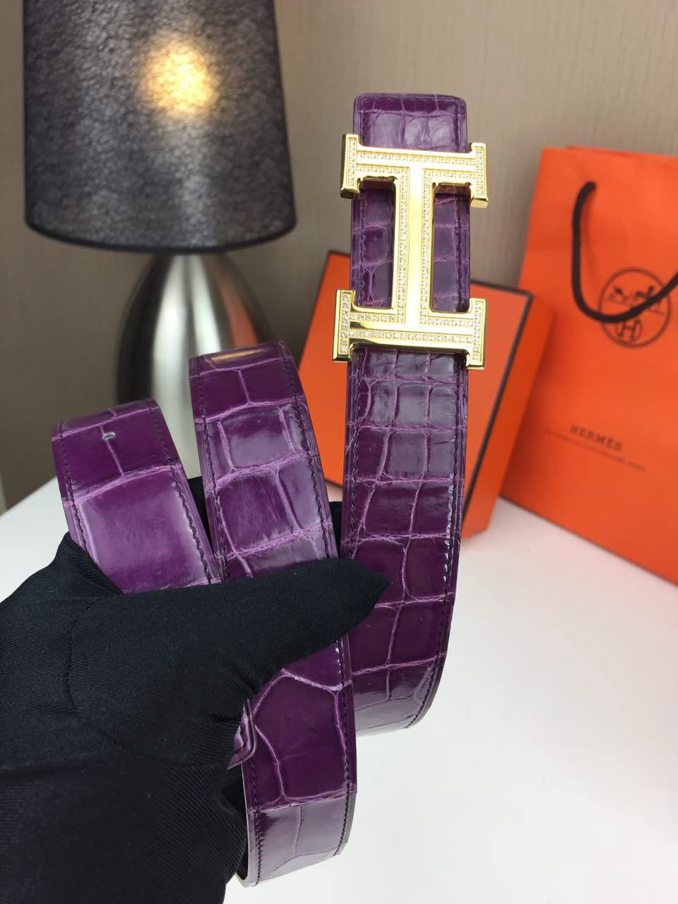 Hermes belt Animal skin Violet