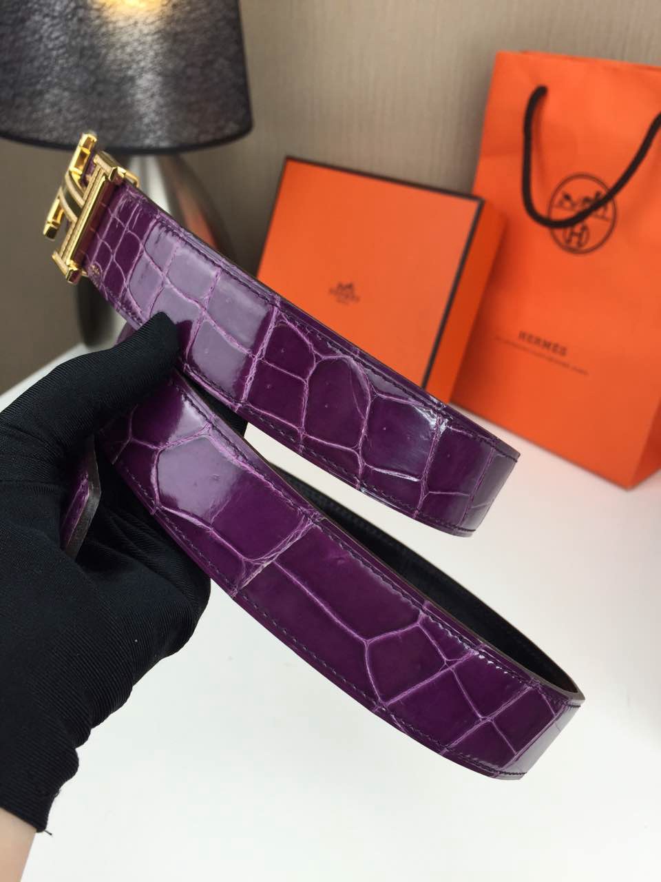 Hermes belt Animal skin Violet