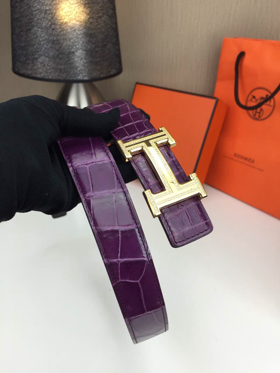 Hermes belt Animal skin Violet