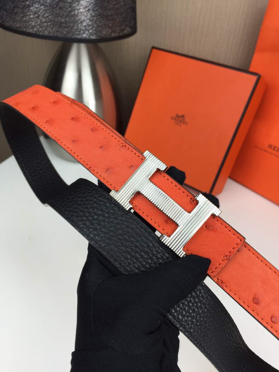 Hermes belt Animal skin Orange