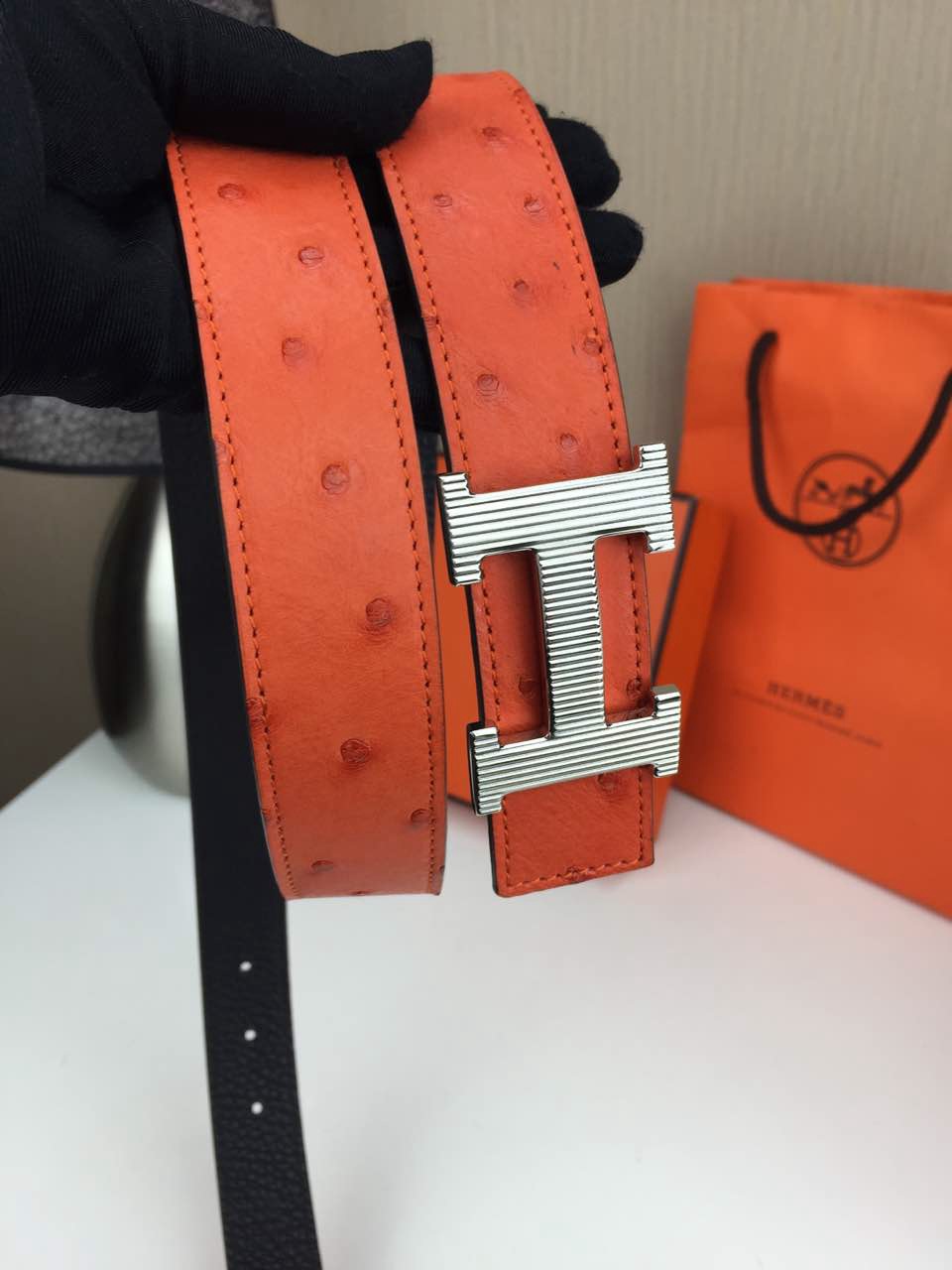 Hermes belt Animal skin Orange