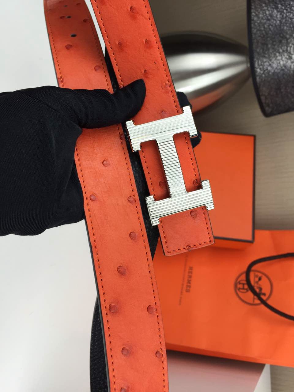 Hermes belt Animal skin Orange