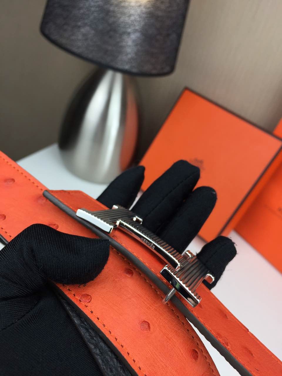 Hermes belt Animal skin Orange