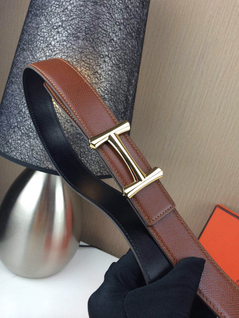 Hermes belt Togo leather Chicken leg buckle Dark brown