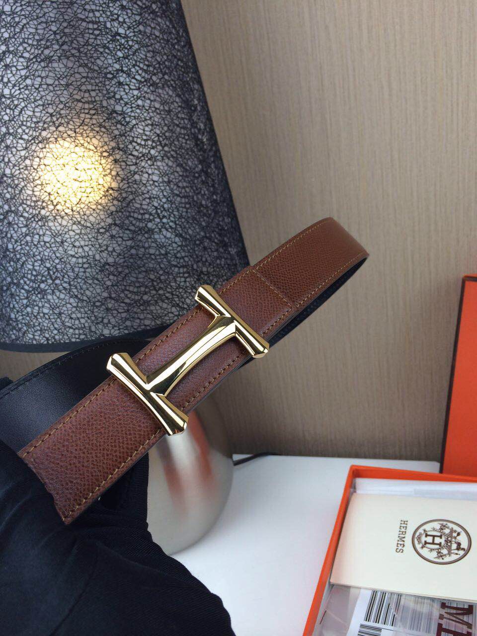 Hermes belt Togo leather Chicken leg buckle Dark brown