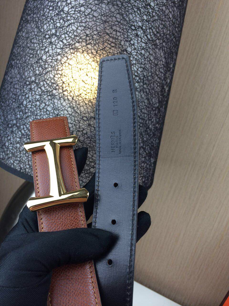 Hermes belt Togo leather Chicken leg buckle Dark brown