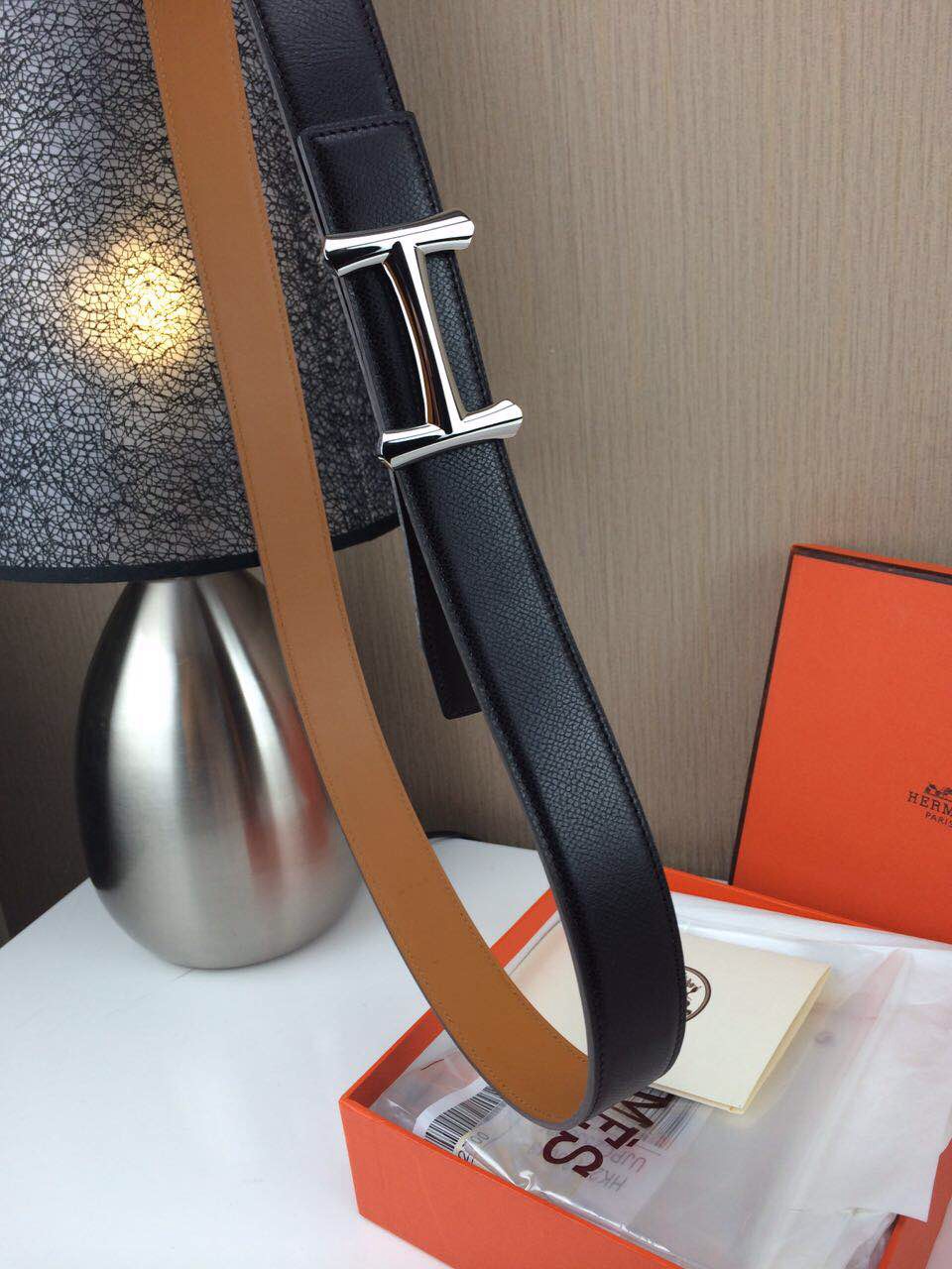 Hermes belt Togo leather Chicken leg buckle Black