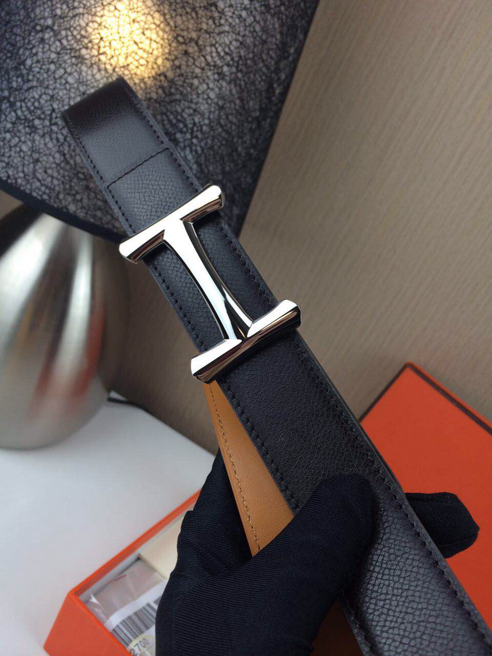 Hermes belt Togo leather Chicken leg buckle Black