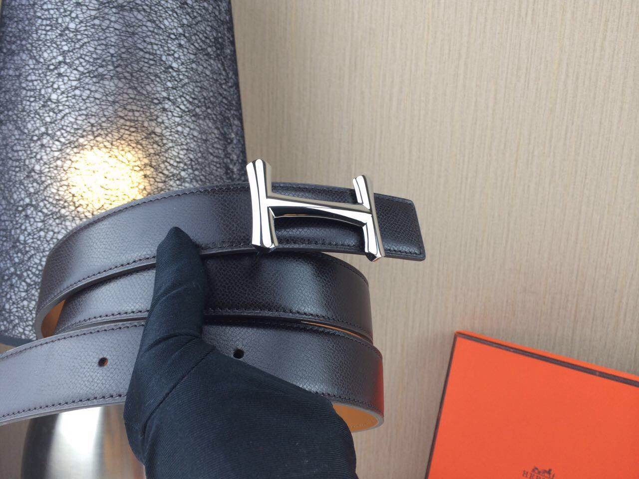 Hermes belt Togo leather Chicken leg buckle Black