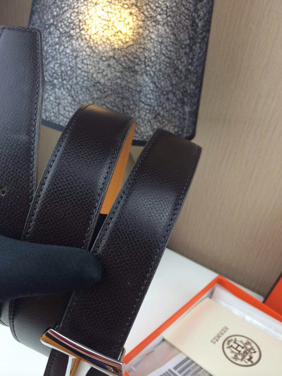 Hermes belt Togo leather Chicken leg buckle Black