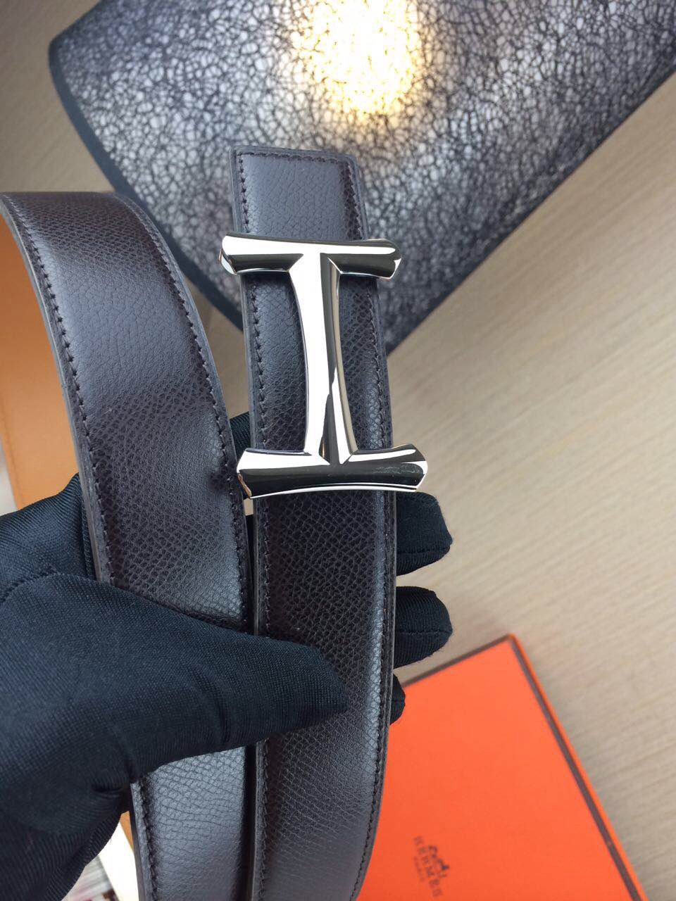 Hermes belt Togo leather Chicken leg buckle Black