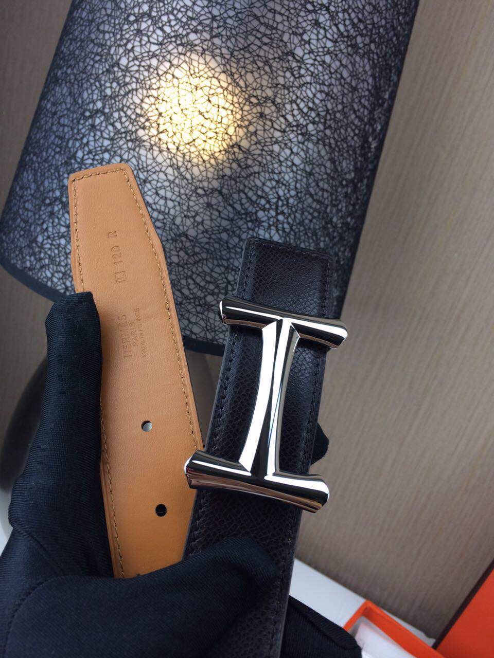 Hermes belt Togo leather Chicken leg buckle Black