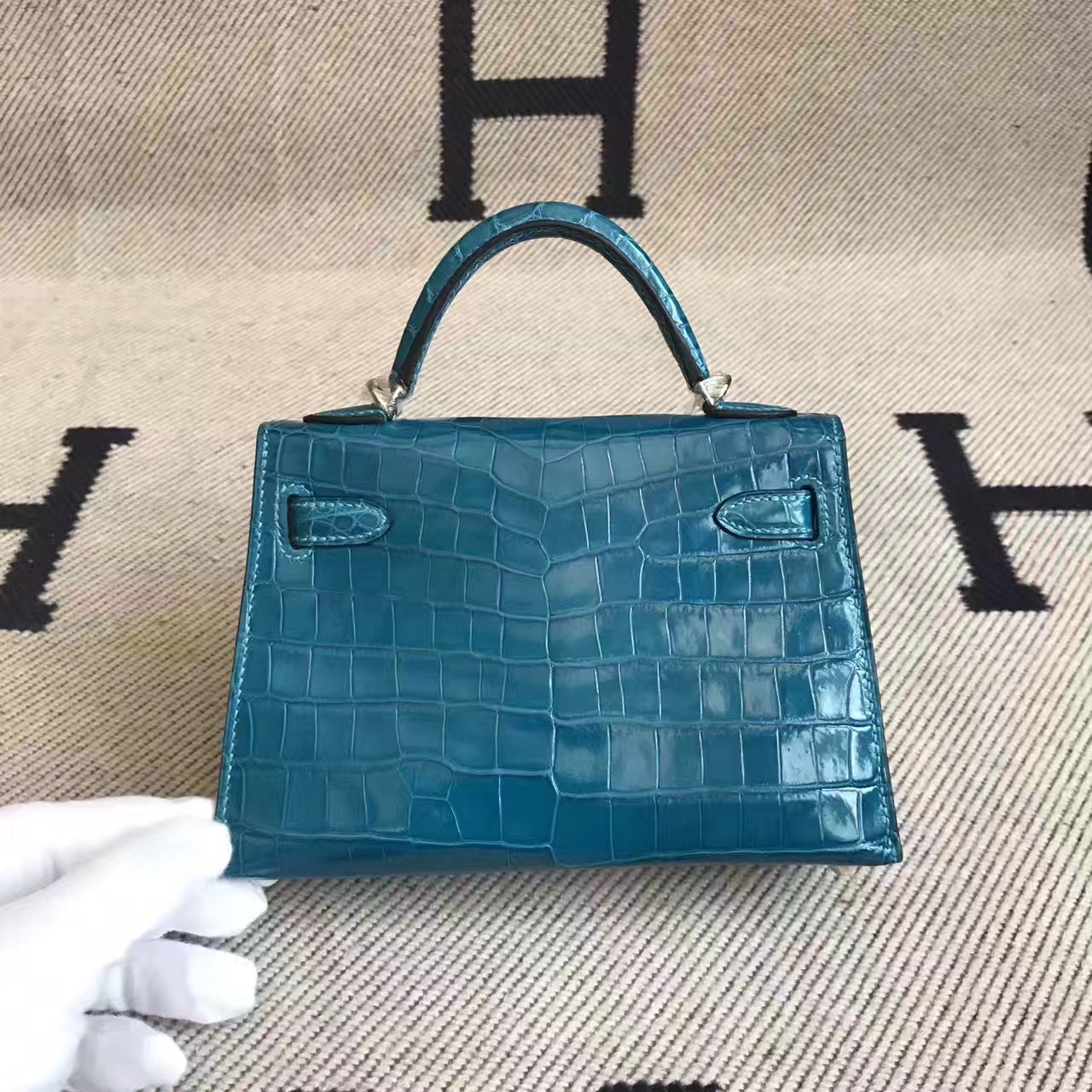 New Arrival Hermes Minikelly-2 Clutch Bag in 7W Blue Izmir Crocodile Leather