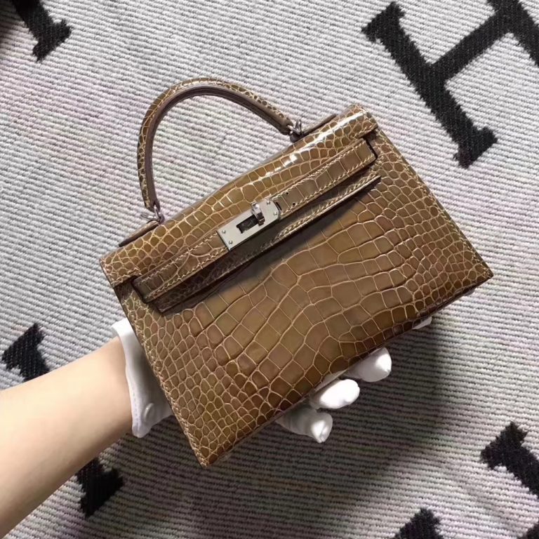 Hermes Minikelly-2 Clutch Bag in Brown Crocodile Leather