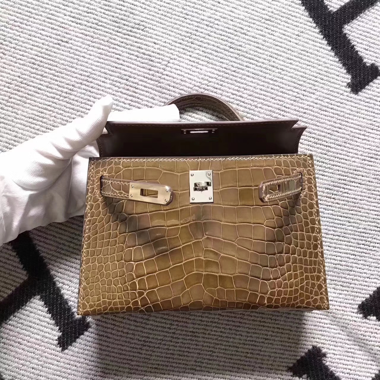 New Arrival Hermes Minikelly-2 Clutch Bag in Brown Crocodile Leather