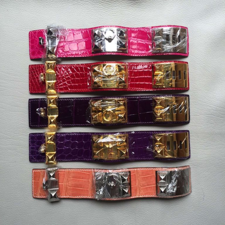 Hermes Multi-color Crocodile Leather CDC Womens Bracelet