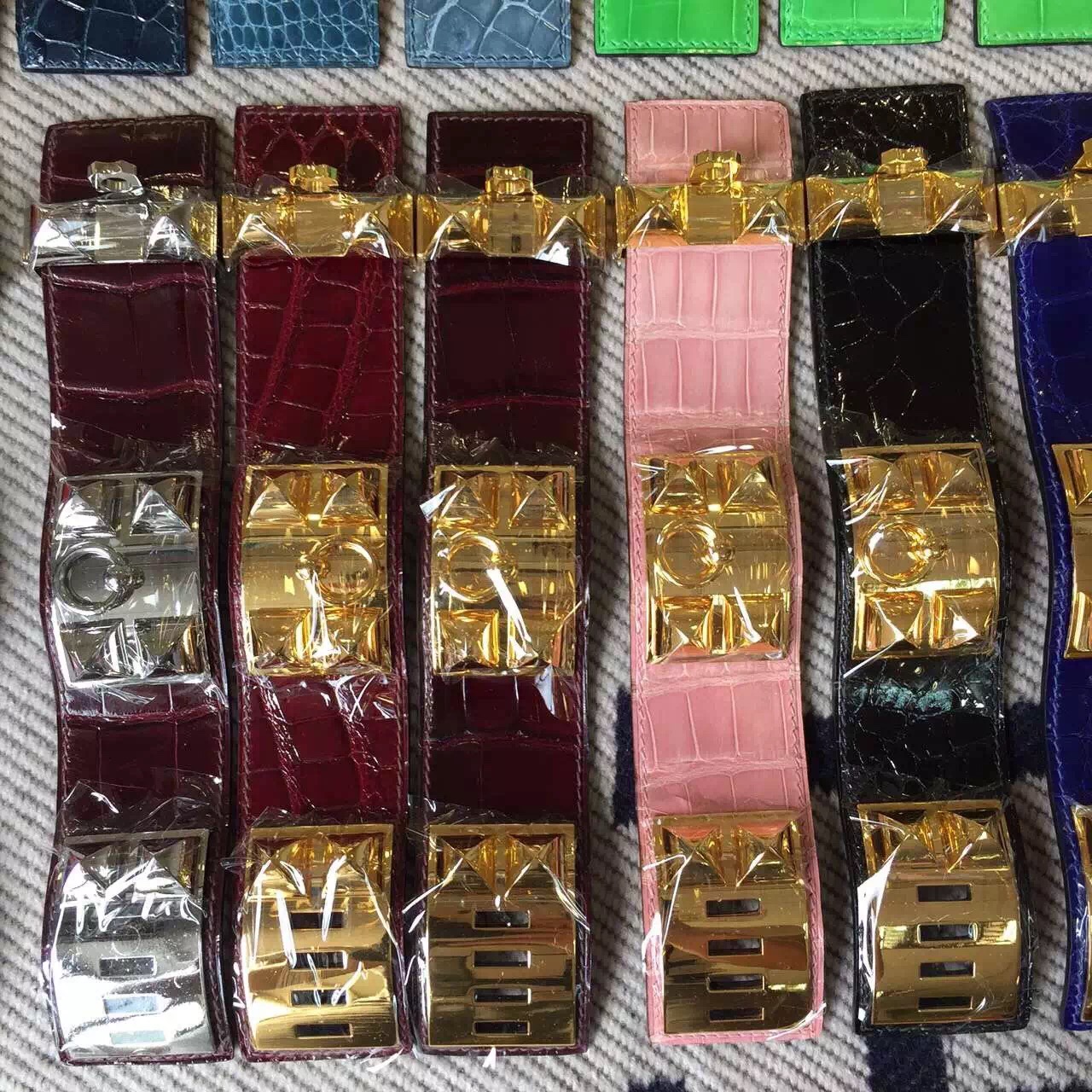 Hand Stitching Hermes Multi Color Crocodile Leather CDC Bracelet