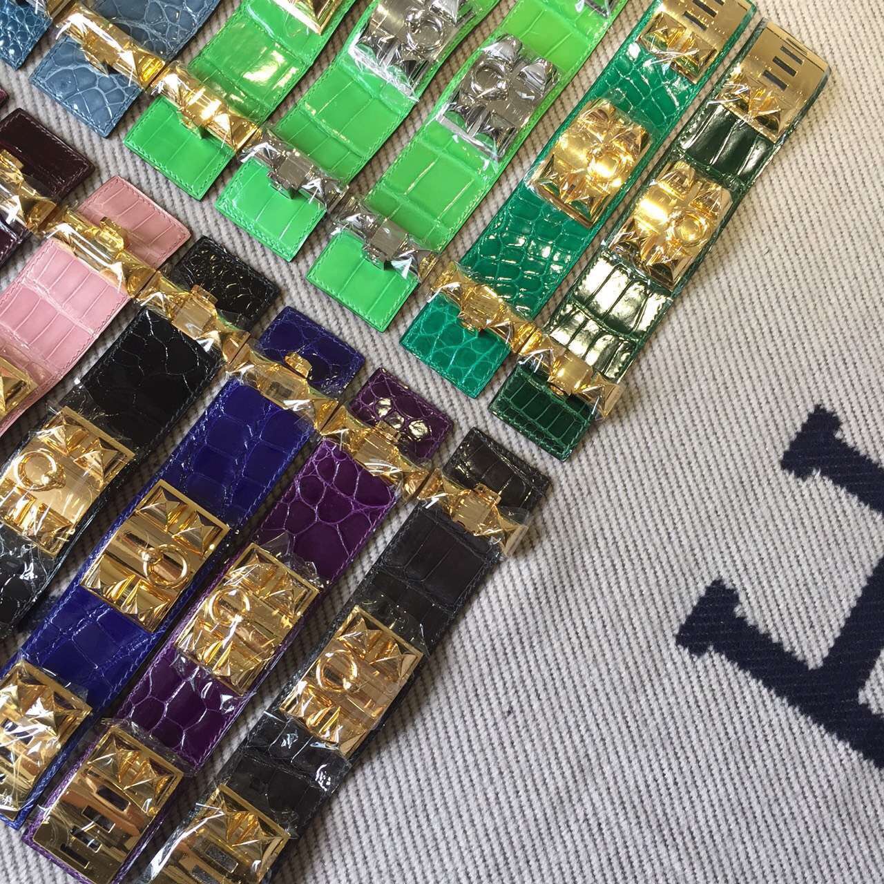 Hand Stitching Hermes Multi Color Crocodile Leather CDC Bracelet