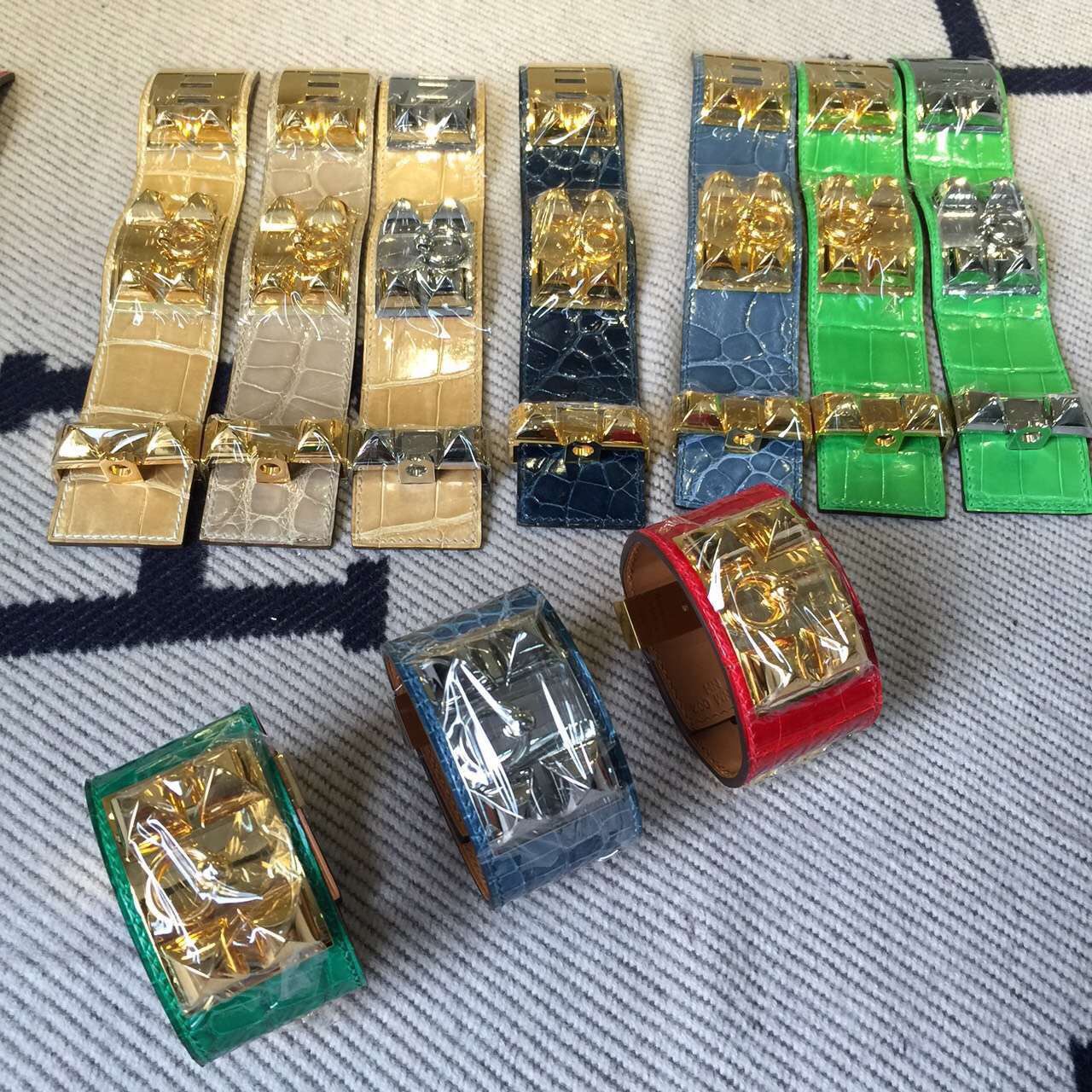 Hand Stitching Hermes Multi Color Crocodile Leather CDC Bracelet