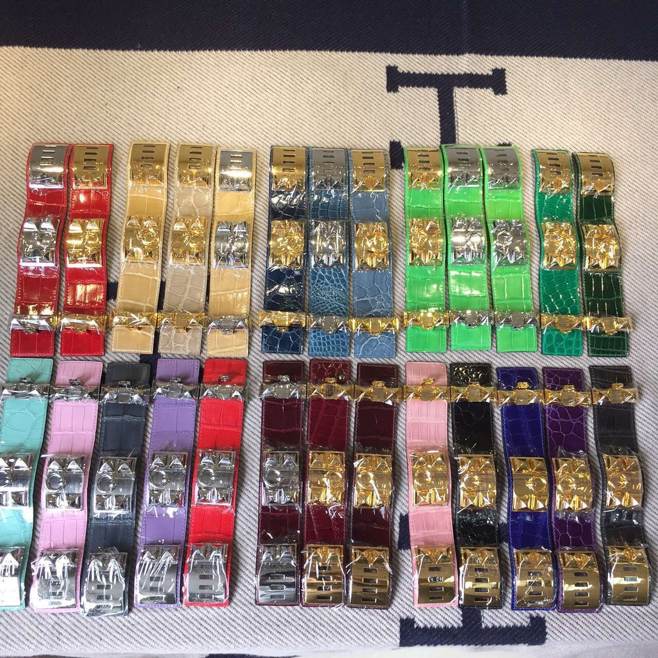 Hand Stitching Hermes Multi Color Crocodile Leather CDC Bracelet