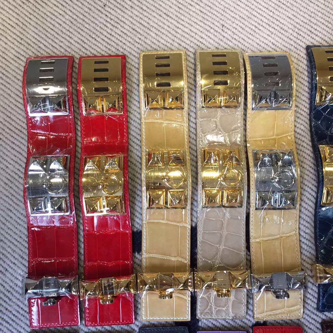 Hand Stitching Hermes Multi Color Crocodile Leather CDC Bracelet