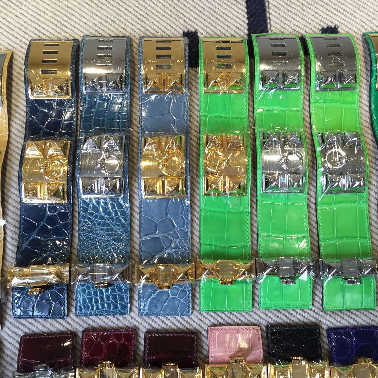 Hand Stitching Hermes Multi Color Crocodile Leather CDC Bracelet