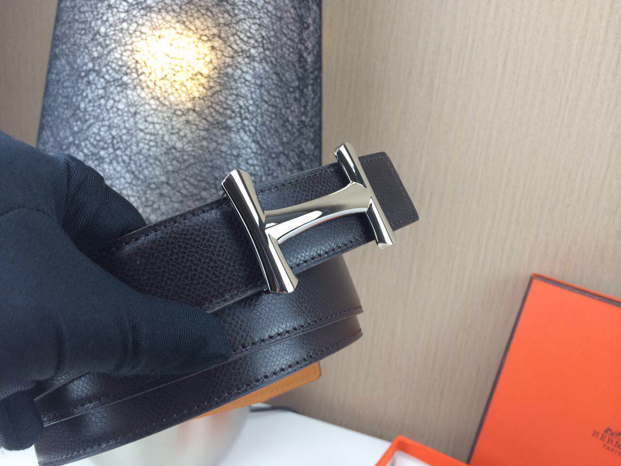 Hermes belt Togo leather Chicken leg buckle Black