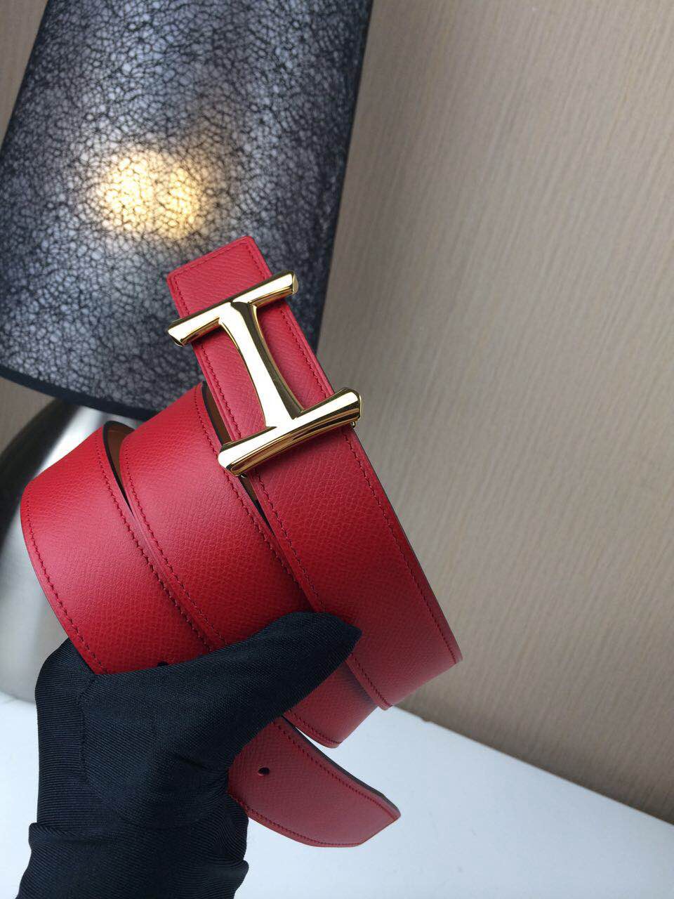 Hermes belt Togo leather Chicken leg buckle Red