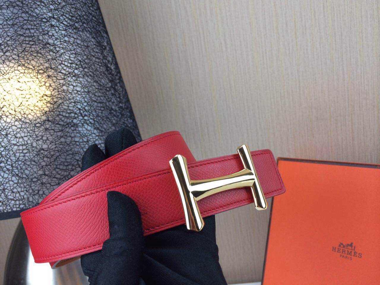 Hermes belt Togo leather Chicken leg buckle Red