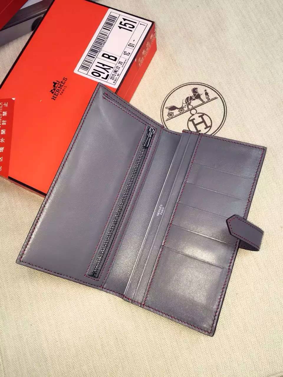 19CM Hermes Swift Leather CK18 Etoupe Grey Bean Wallet Clutch Handbag