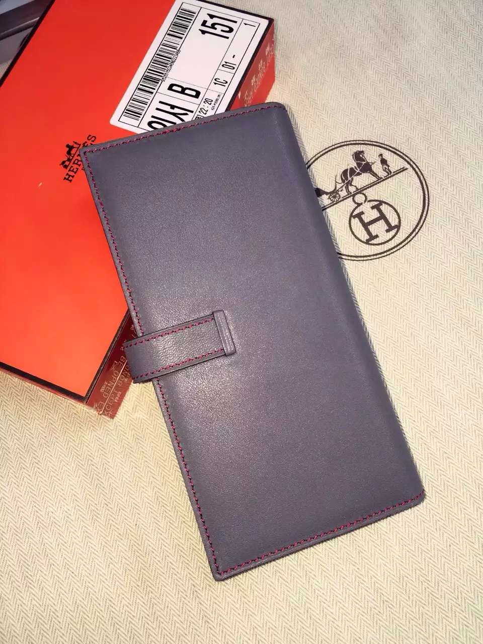 19CM Hermes Swift Leather CK18 Etoupe Grey Bean Wallet Clutch Handbag