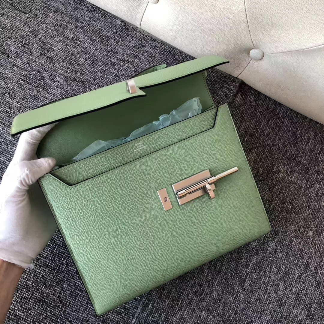 New Hermes 3I Vert Criquet Epsom Calf Verrou Bag21cm Silver Hardware