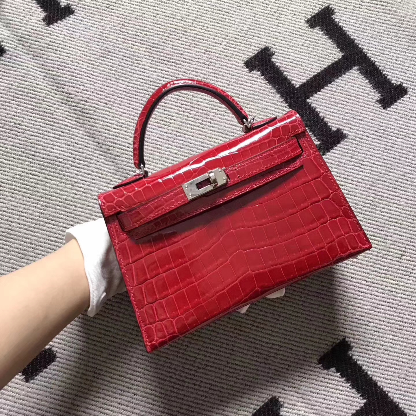 Discount Hermes Red Crocodile Shiny Leather Minikelly-2 Evening Bag Clutch Bag