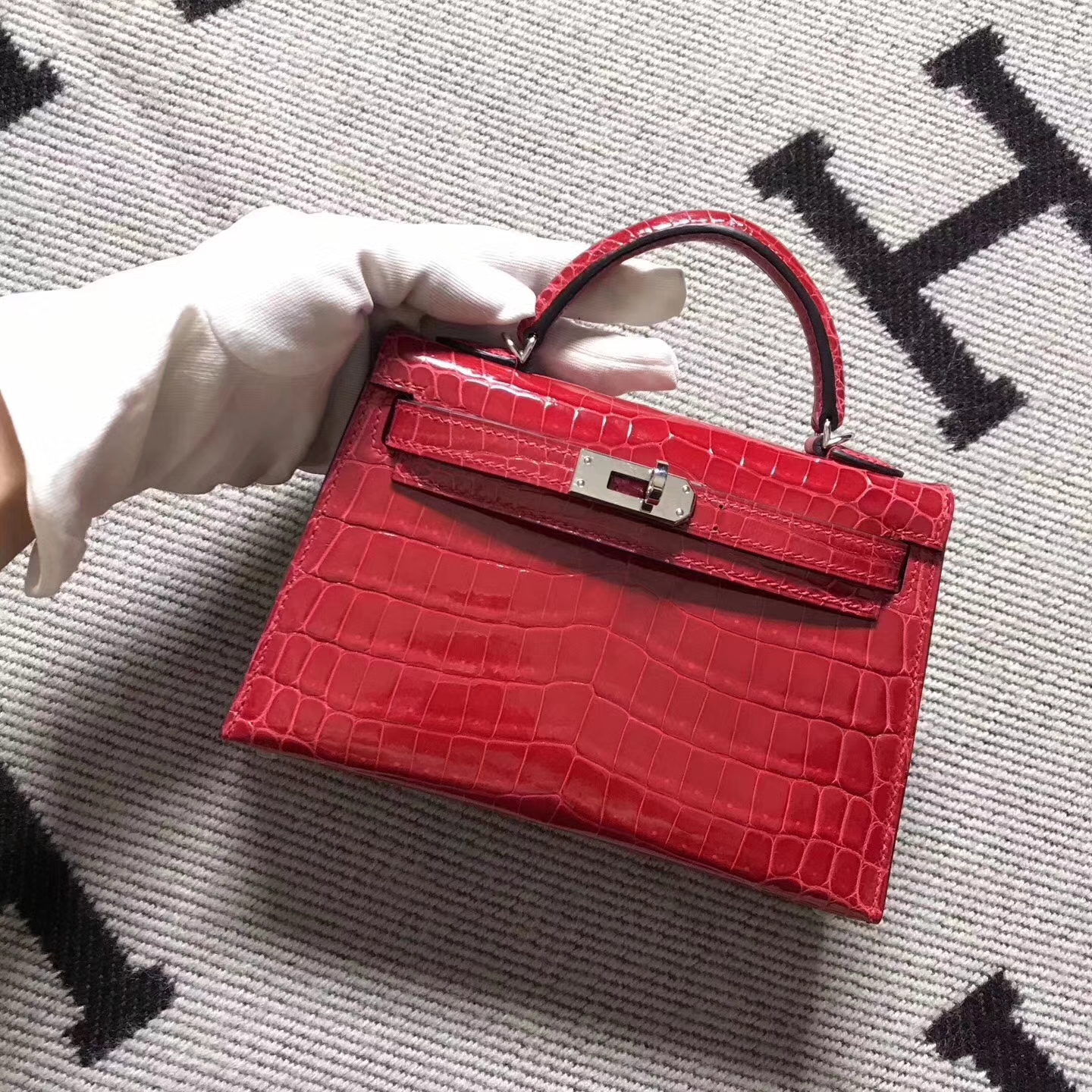Discount Hermes Red Crocodile Shiny Leather Minikelly-2 Evening Bag Clutch Bag