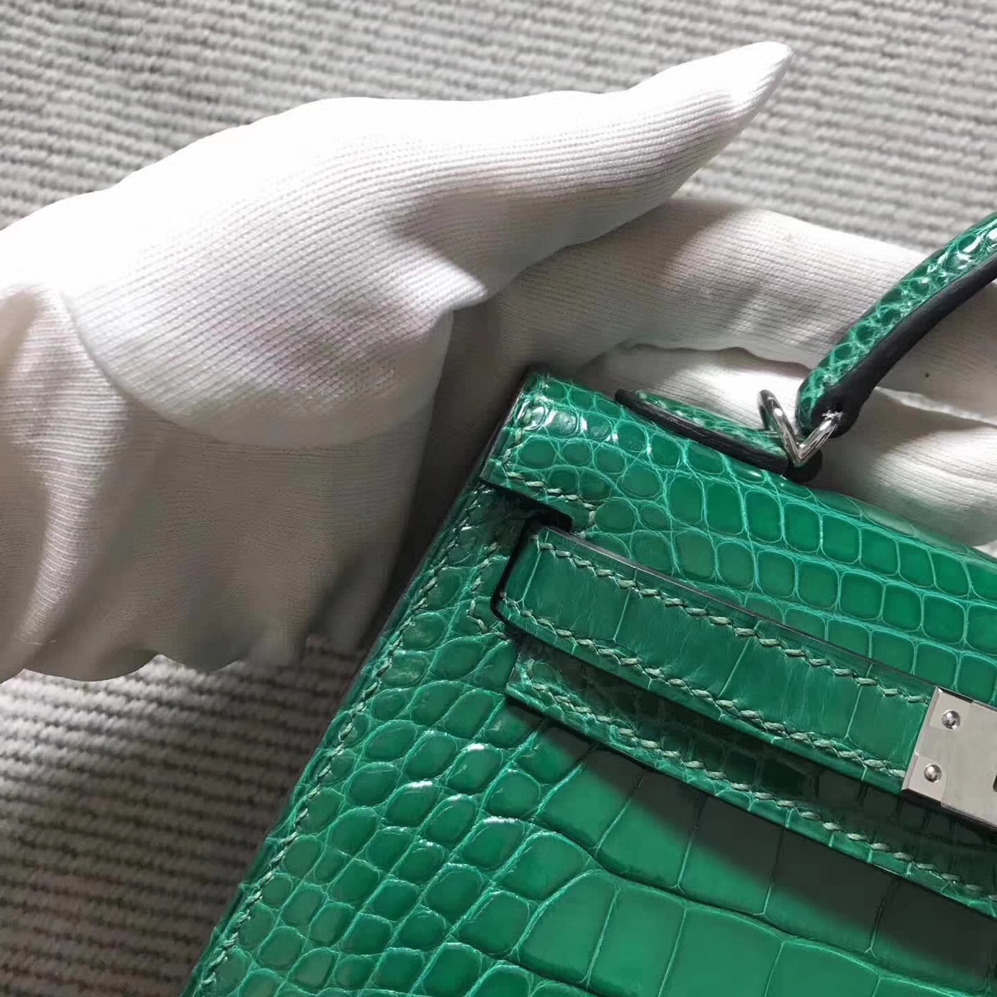 Fashion Hermes Vert Tipien Crocodile Shiny Leather Minikelly-2 Clutch Bag