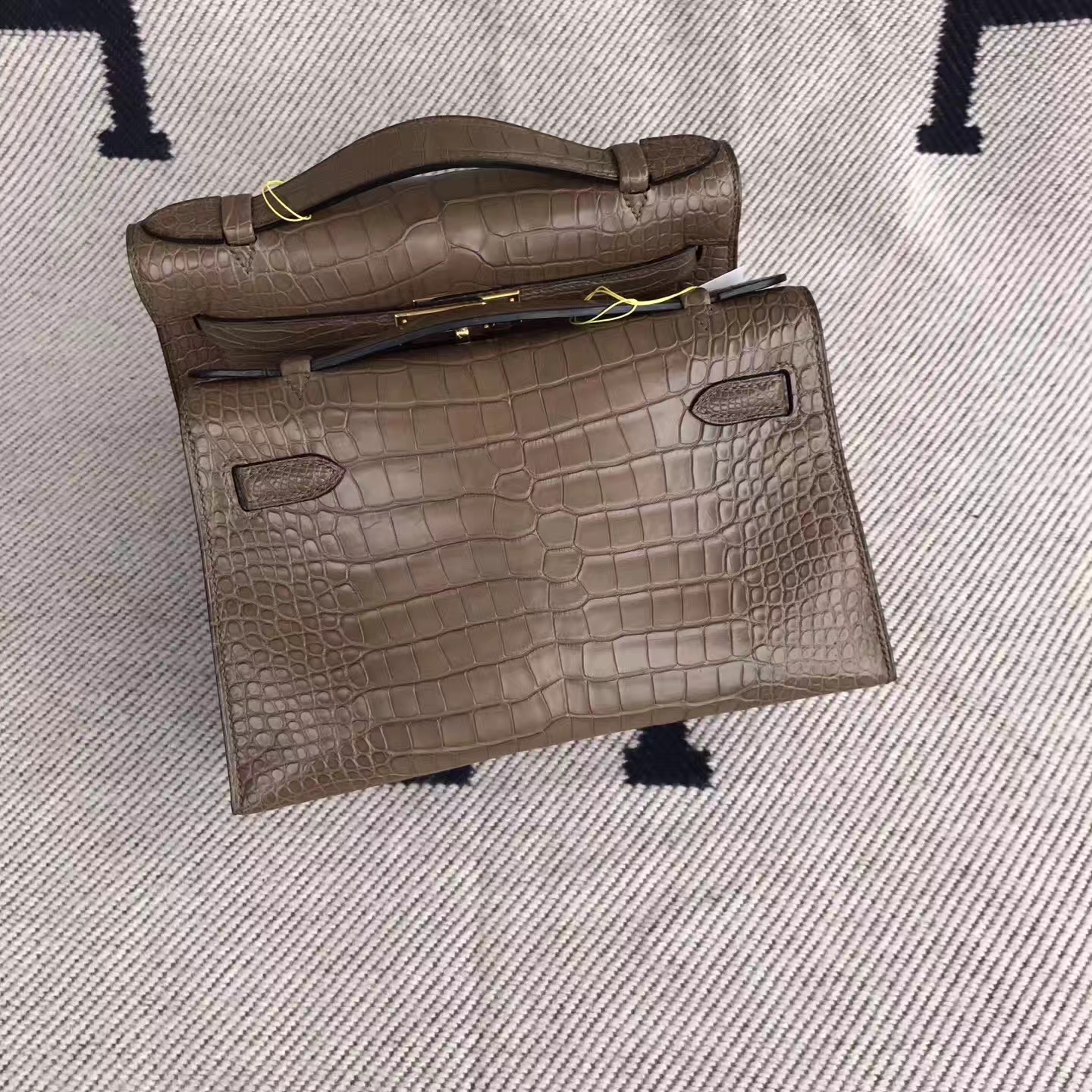 New Hermes Brown Matt Alligator Crocodile Minikelly22cm Clutch Bag