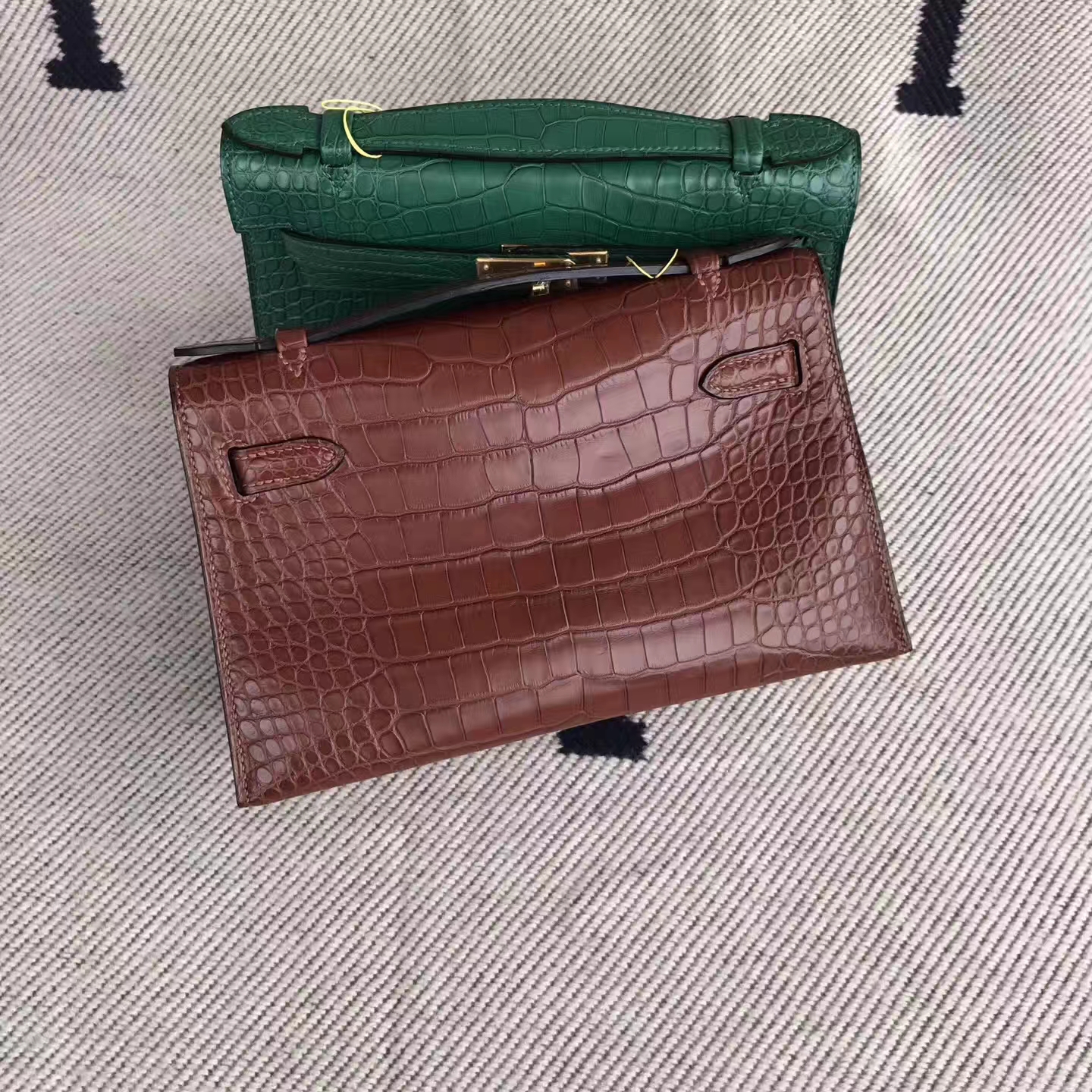 Elegant Hermes Coffee Matt Alligator Crocodile Minikelly Bag22cm