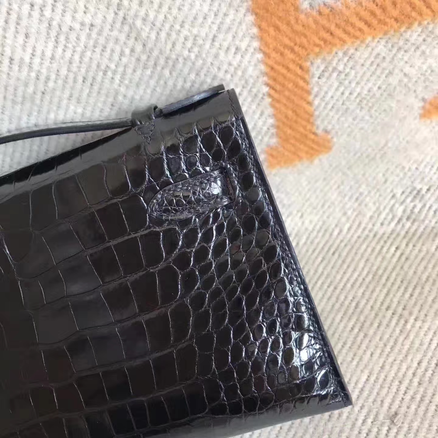 Wholesale Hermes Minikelly Clutch Bag in CK89 Black Shiny Alligator Crocodile