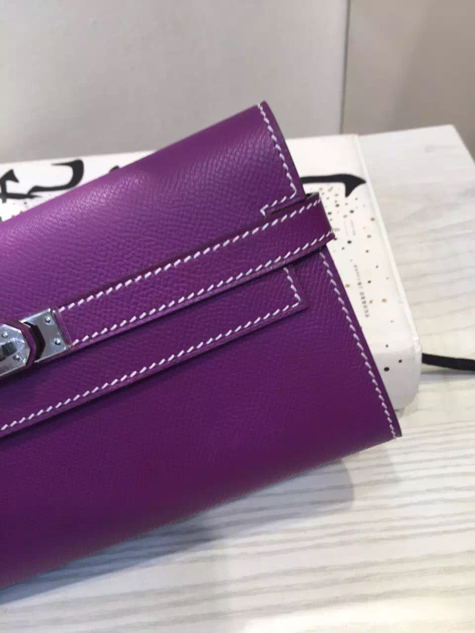 Hand Stitching Hermes Kelly Wallet France Epsom Leather in Purple